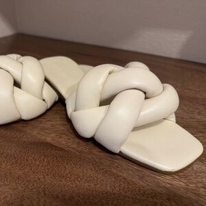 Cream leather braided slides - like new - NWOT